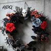 Elegant Mystery Party Props Gothic Black White Blue Rose Twig Wreath 15 Inch Halloween Skull Wreath