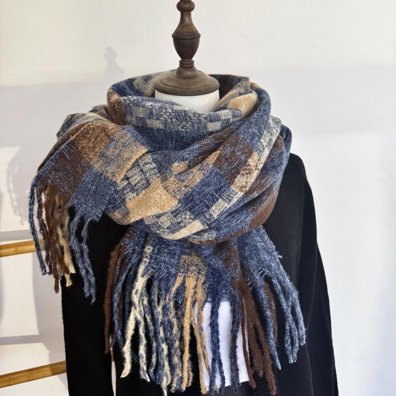 Korean atmosphere autumn and winter scarf women's versatile thickened scarf student couple dual-purpose plaid warm shawl men