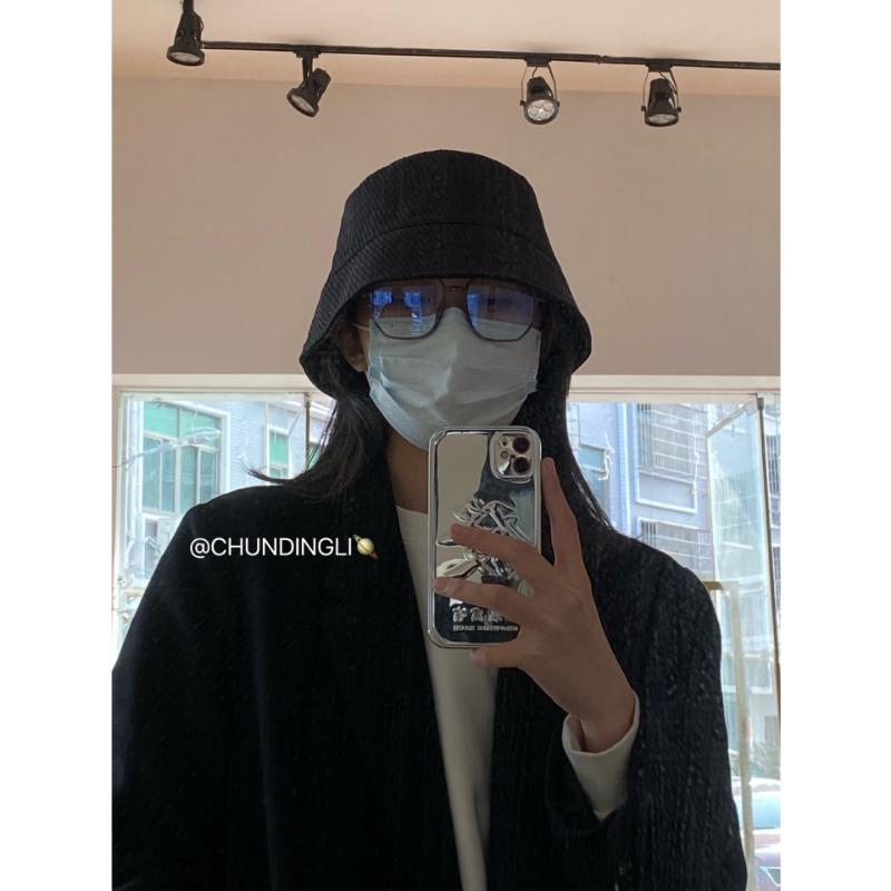 Black Autumn and Winter Bucket Hat Versatile Plain Hat Striped Sunscreen Sunshade Bucket Hat Women's Basin Hat Shows Small Face