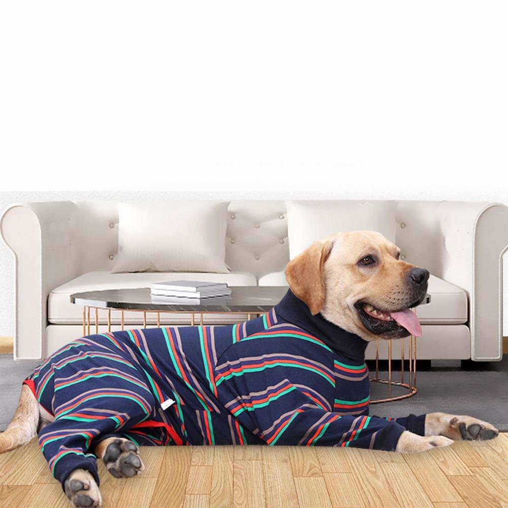 Dark Blue Striped Pet Jumpsuit High Stretch Large Dog Bodysuit Dog Pajamas Post Recovery