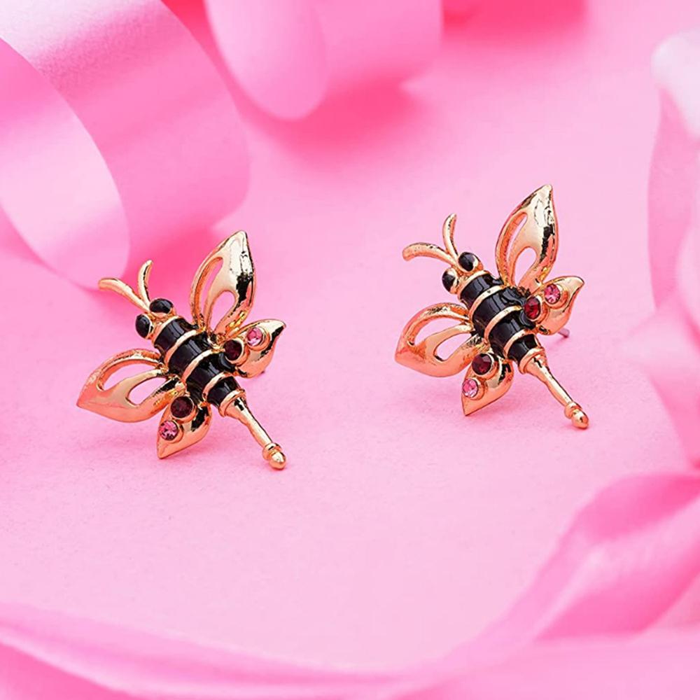 

Позолоченные серьги-гвоздики Estele в форме бабочки с черной эмалью для женщин