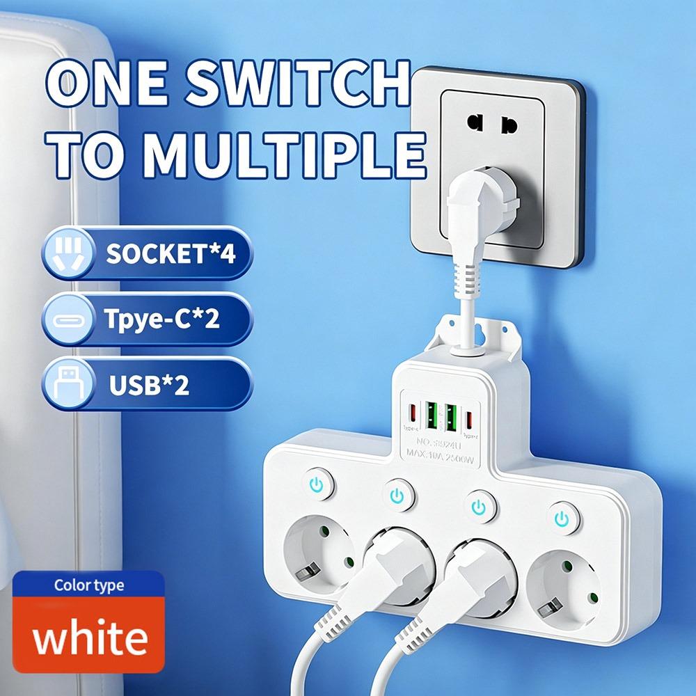 Durable 4/5 Plugs EU Plug Outlet Wall Mounted USB Outlet Electrical Socket Type-C Ports Universal Power Strip Home Offices