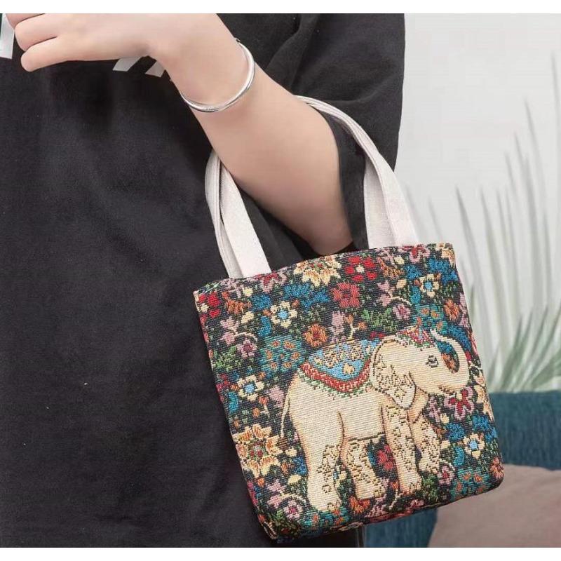Small canvas bag double-sided embroidered tote bag elephant tote bag large capacity women's bag tote bag