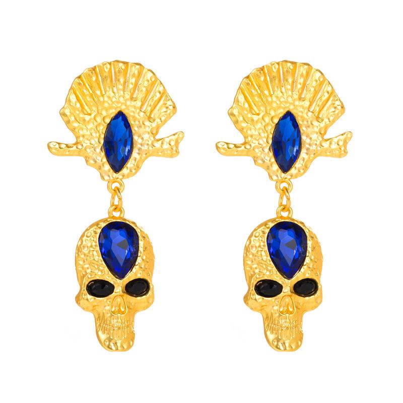 Women Retro Drop Earrings Titanium Steel Alloy Pendant Earrings Acrylic Crystal Skull Head Geometric Ear Ornaments