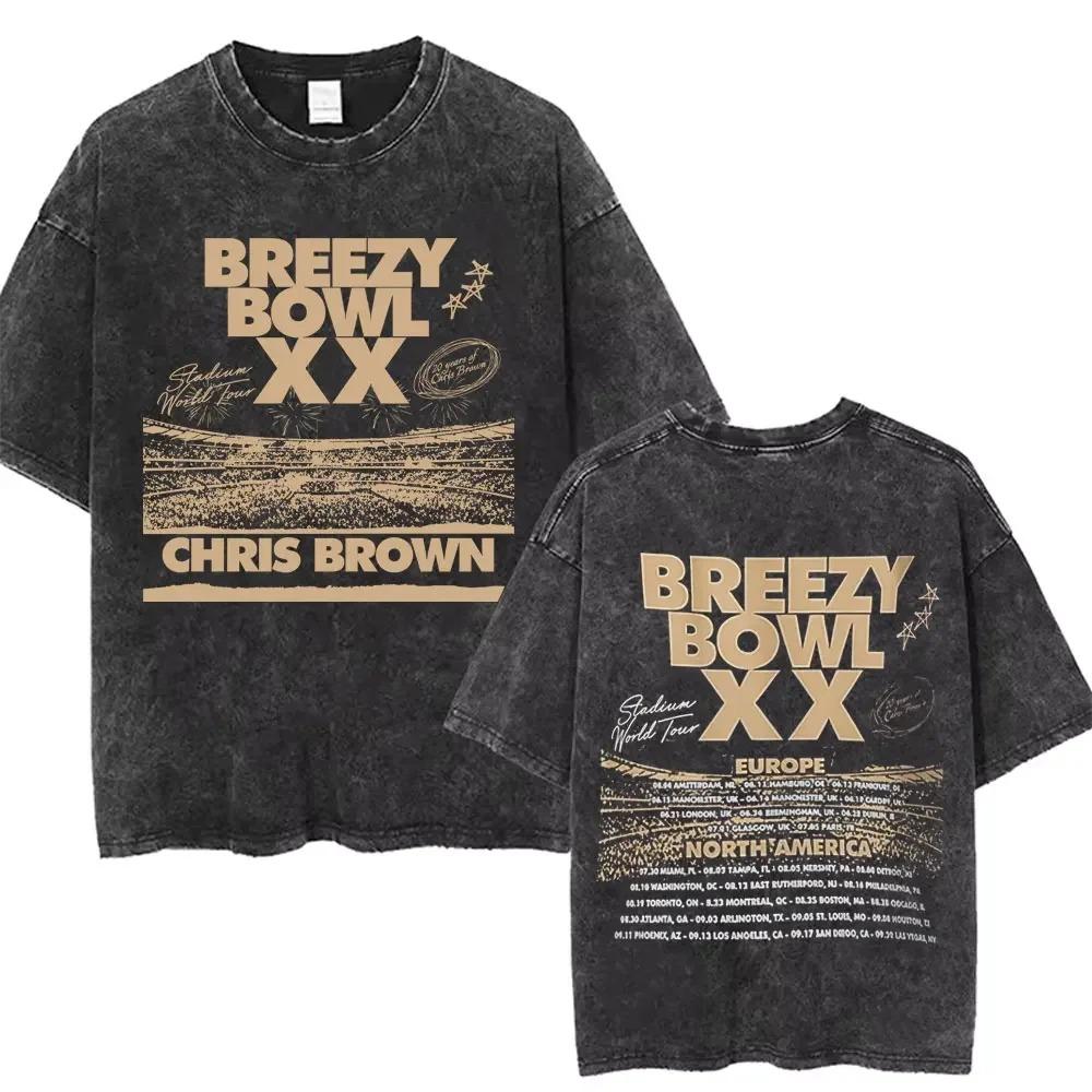 Vintage Washed Chris Brown Graphic T-shirt Breezy Bowl XX Tour 2026 Merch T Shirts Men Women Hip Hop Fashion Oversized T-shirts
