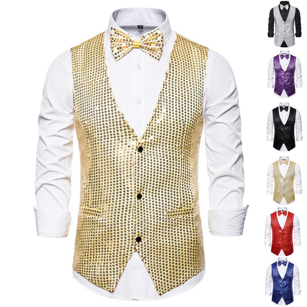 Men's Sequin Vest Formal Performance for Nightclub Emcee Stage Photography