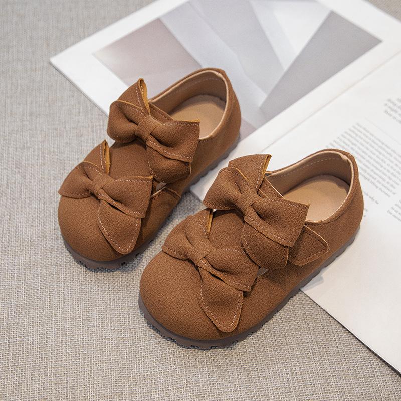 Korean Style Double Bow Princess Shoes Autumn New Style Girls Soft Bottom Non-slip Leather Shoes