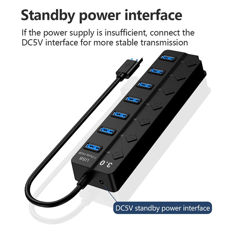 רכזת USB 3.0 רכזת USB 2.0 מרחיב USB מרובה מפצל מהירות גבוהה 4 / 7 יציאות מתג הפעלה/כיבוי רכזת מרובה למחשב נייד PC רכזת USB 3.0 לאביזרי מחשב PC