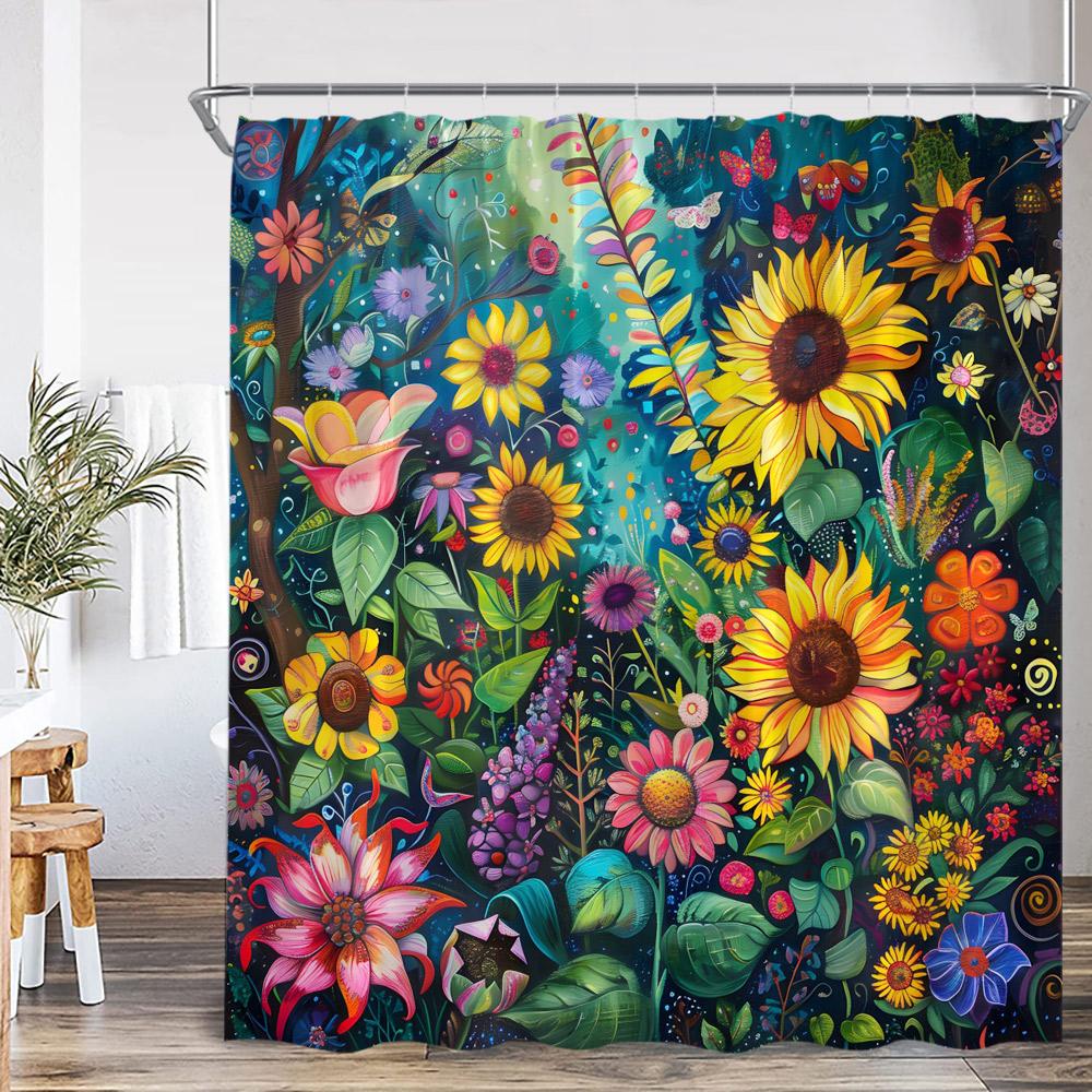 Sunflower Farmhouse Shower Curtain Farmland Truck Motivational Quote Floral Polyester Bath Curtain Country Bathroom Decorations
