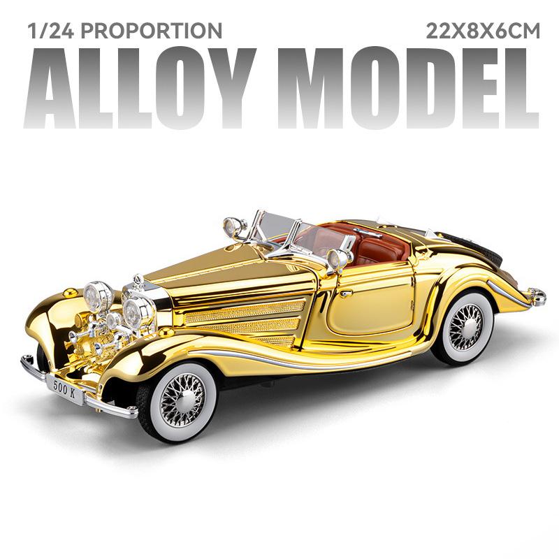szvm1 1:24 Mercedes-Benz 500K 1936 Classic Car Alloy Car Model Sound and Light Pull Back Children's Toy Collectibles Birthday gift