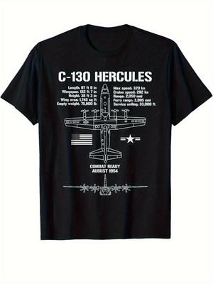 With C-130 Hercules Aircraft Graphic -100% Cotton O-neck Summer Short-sleeved Casual Men's Printed T-shirt.