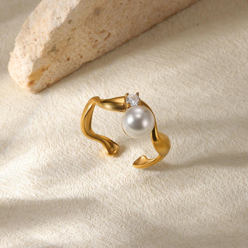 

New Style Fashion Imitation Pearl Jewelry Rings Stainless Steel Shell Flower Irregular Anillos Wedding Accessories Cute Gifts resizable