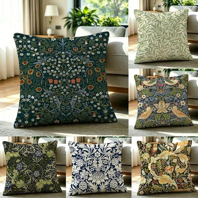 1P-Patterns By William Morris Cushion Cover Natural Linen Pillowcase Set, All-In-One Decor For Sofa, Bedroom & Chair