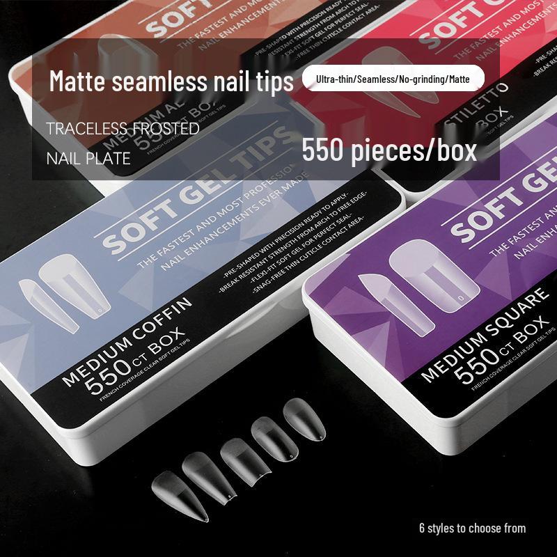 550pcs Seamless Frosted Nail Tips: Water Drop, Trapezoid, Oval Almond Shapes with Foldable White Box