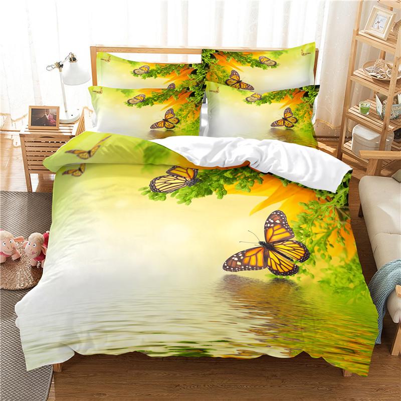 Butterfly Duvet Cover Set 3D Print Pink Rose Flowers Romantic Comforter Cover King Size For Kid Boy Girl Polyester Bedding Set