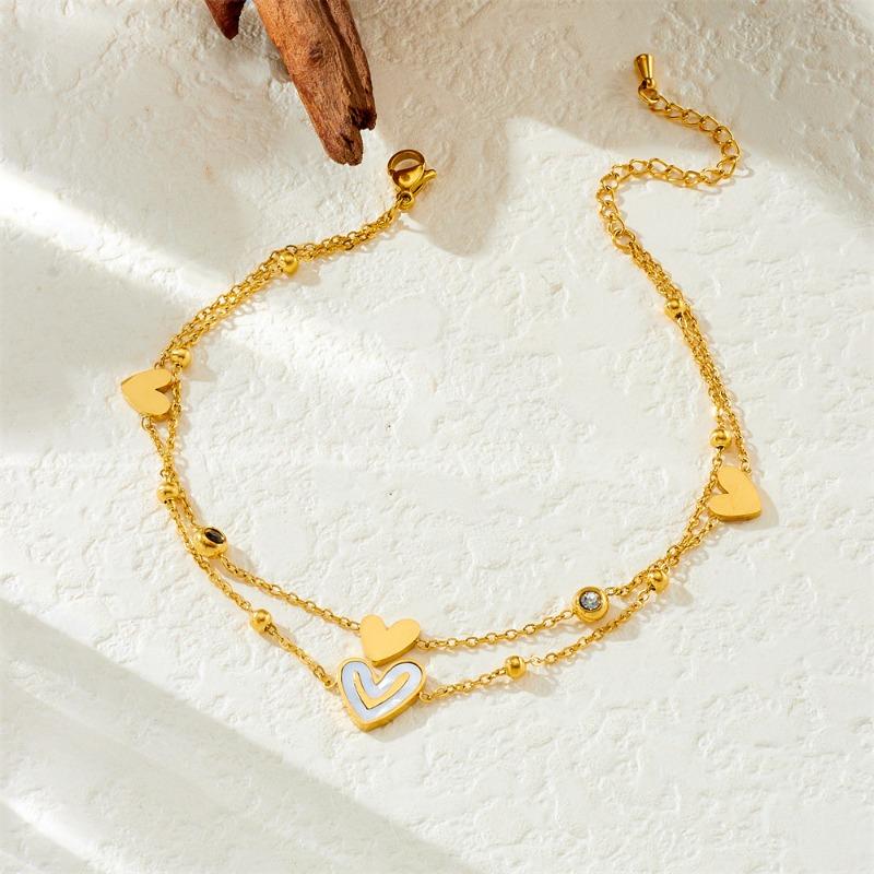 Gold Double-layer Heart Charm Anklet