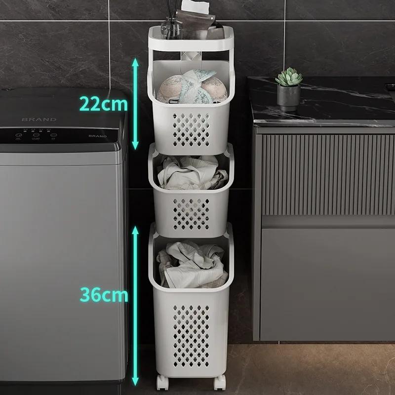 Laundry Basket with Wheels Multi-Tier Dirty Clothes Hamper Laundry Trolley Bathroom Organizer Toilet Rolling Storage Rack