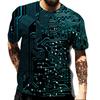 Personalized Electronic Chip Pattern 3D Digital Printing Men's Trendy Round Neck Short Sleeved T-shirt