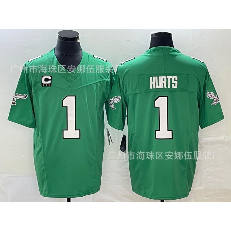 Philadelphia Eagles NFL Jersey 1 Jalen Hurts Green Embroidered Football Shirt Men