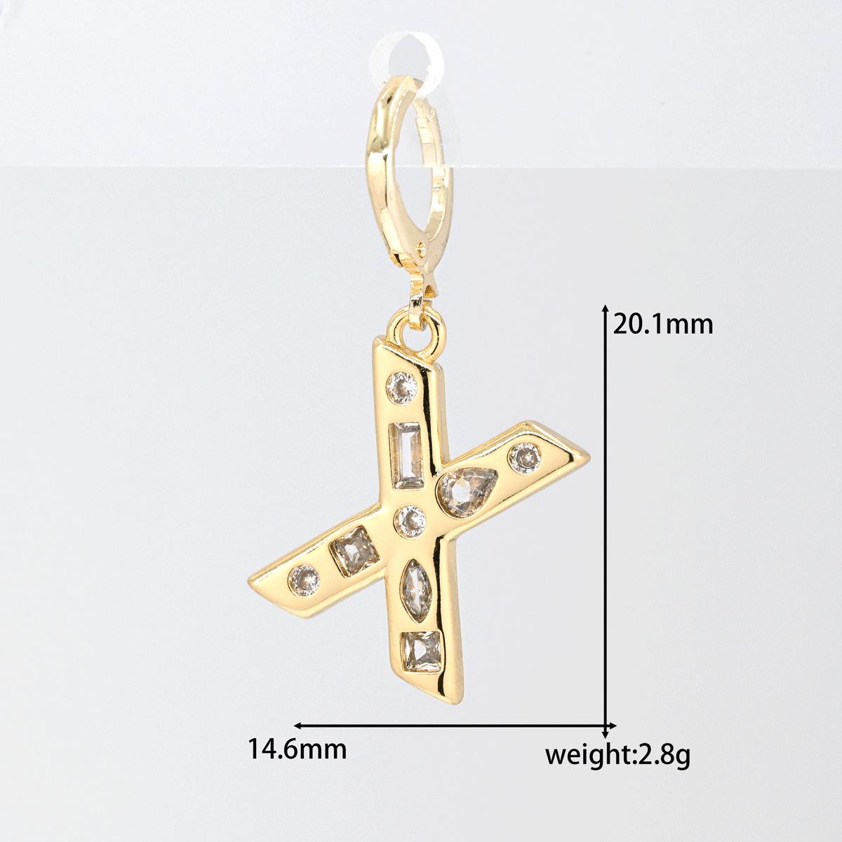 Exaggerated Copper Zirconia Inlaid Alphabet Earrings Silver