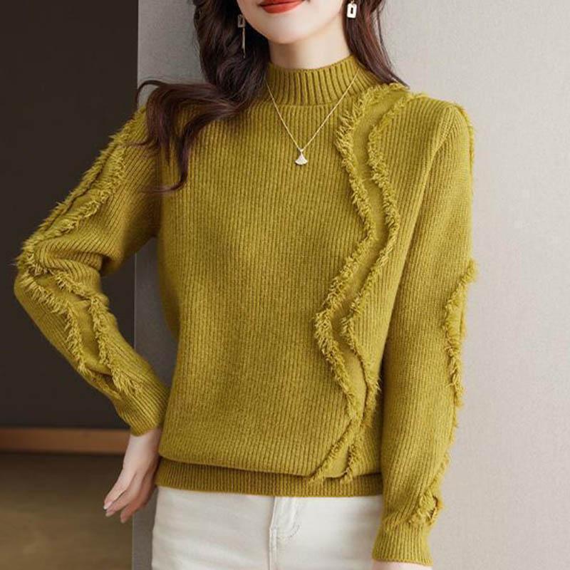 Sweater for Women Autumn Winter Thickened Warm Knitted Stretchy Long Sleeve High-neck Tops