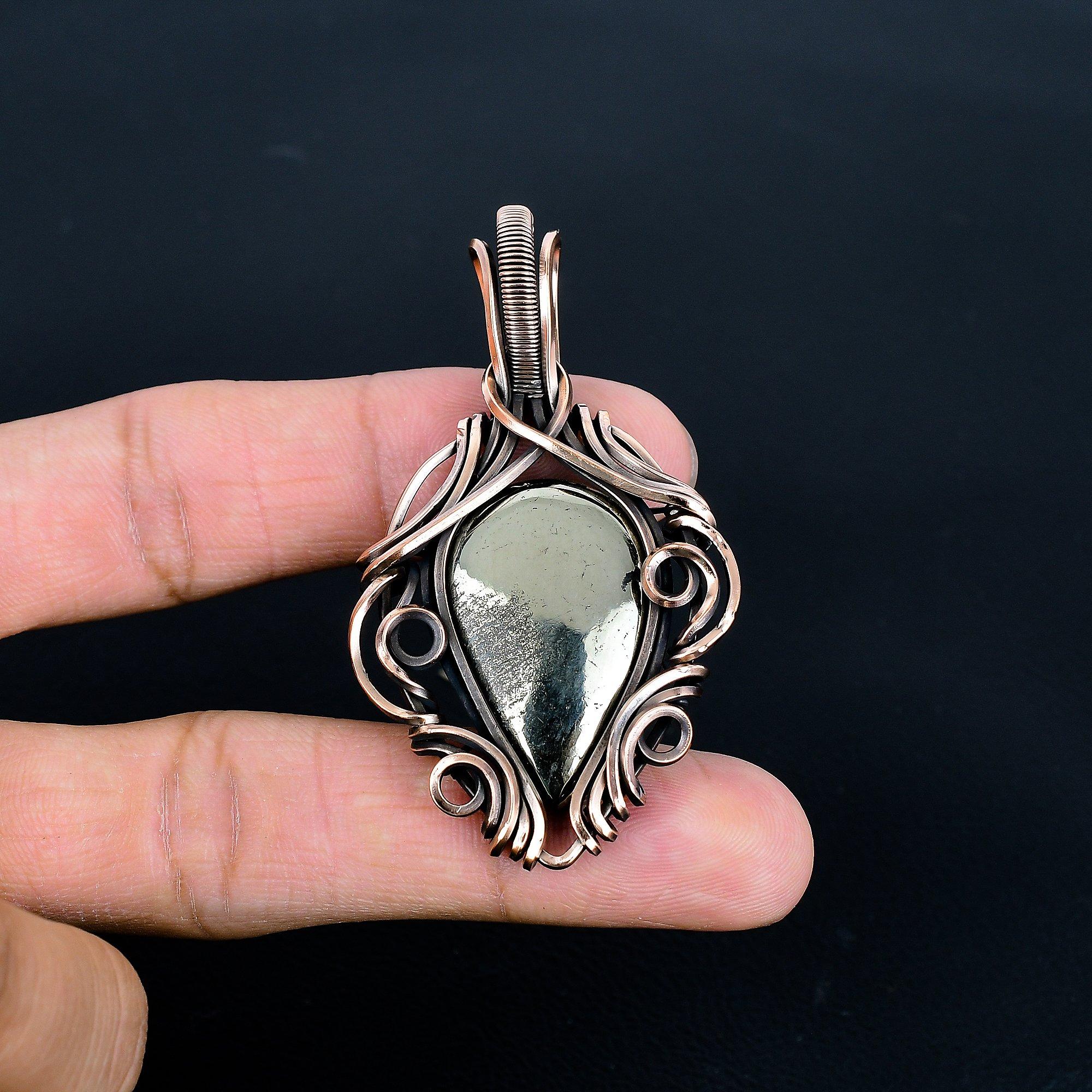 

Pyrite Pendant, 999 Copper Wire Wrapped Gemstone Jewelry, Handmade Pendant, For Thanksgiving 2.67 Inches