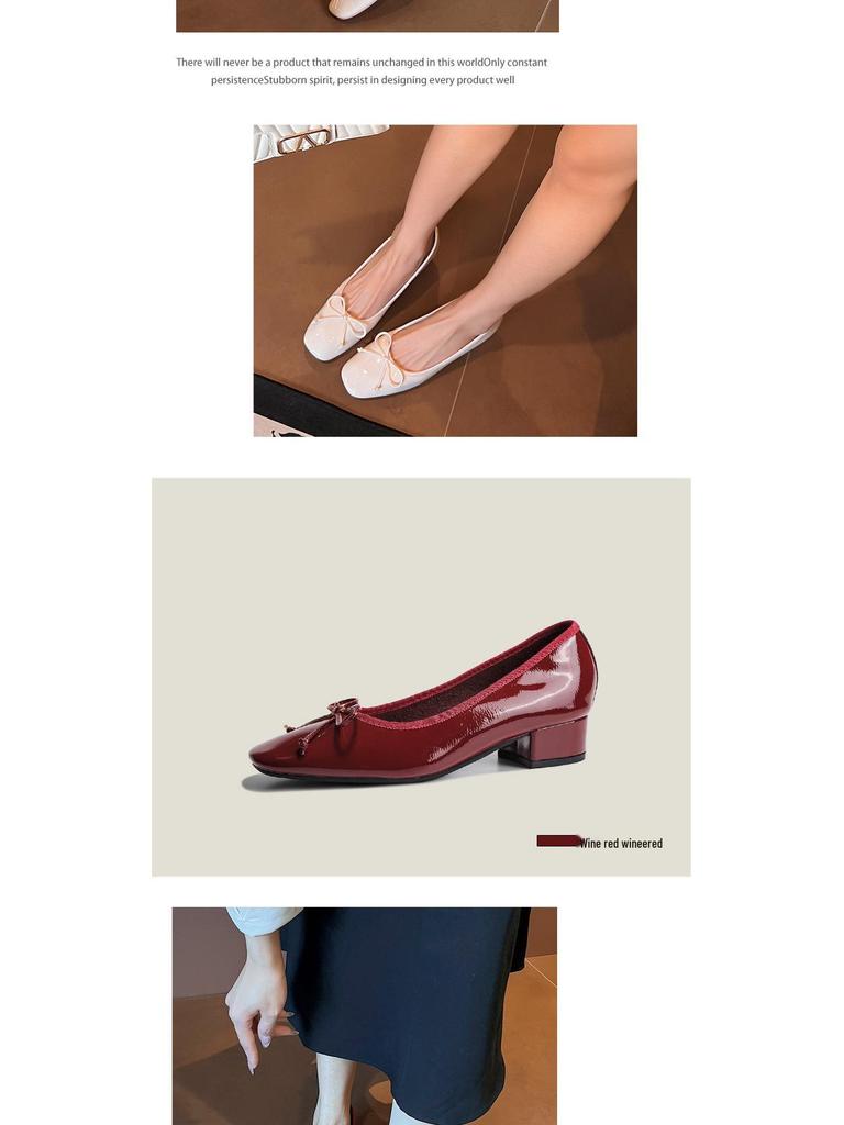 BEIJIANI Women's Square Toe Mid Heel Mary Jane Shoes - Super Soft Bow Chunky Heel for Spring Autumn