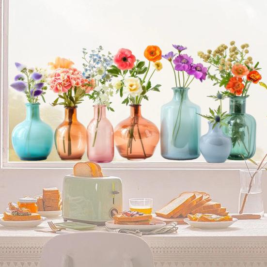 Flower Vase Window Cling Removable Waterproof PVC Floral Plants Container Static Glass Sticker Home Living Room Bedroom Decoration Decal