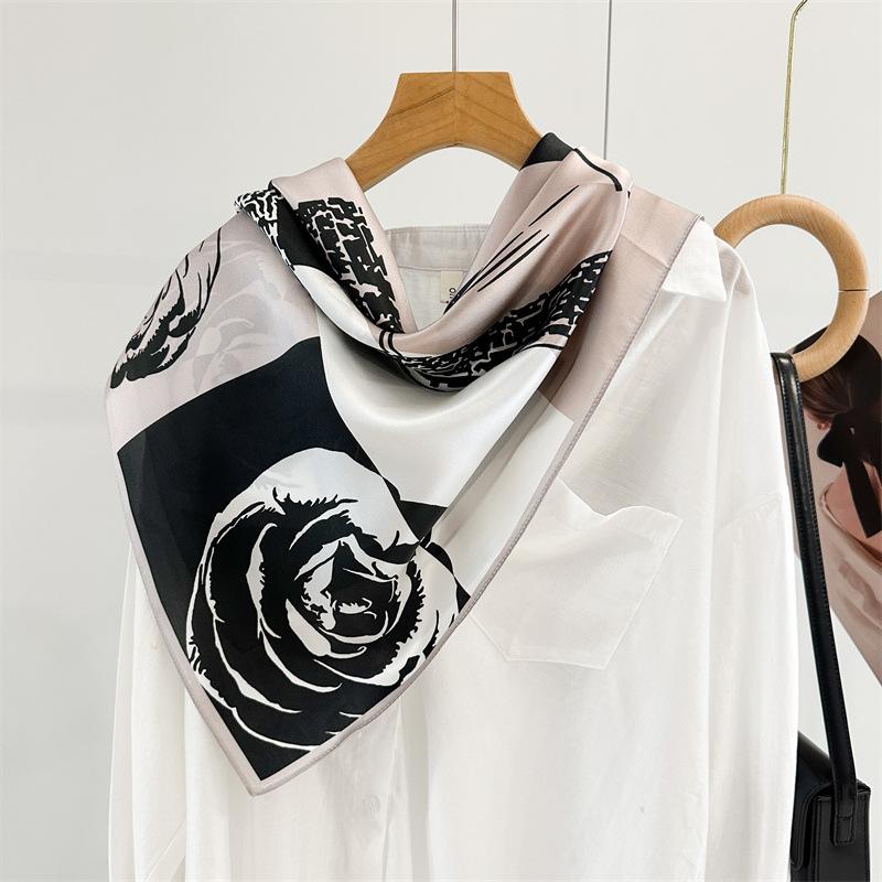 Silk scarf women's spring and autumn Korean version versatile 91 plain crepe satin square scarf mulberry silk silk scarf with shawl