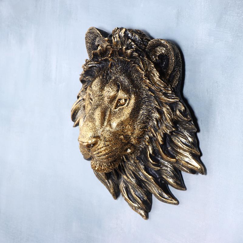 Animal Head Wall Decoration Statues Vintage Resin Lion Head Wall Hanging Decor Bedroom Home Simulation Statue Ornament