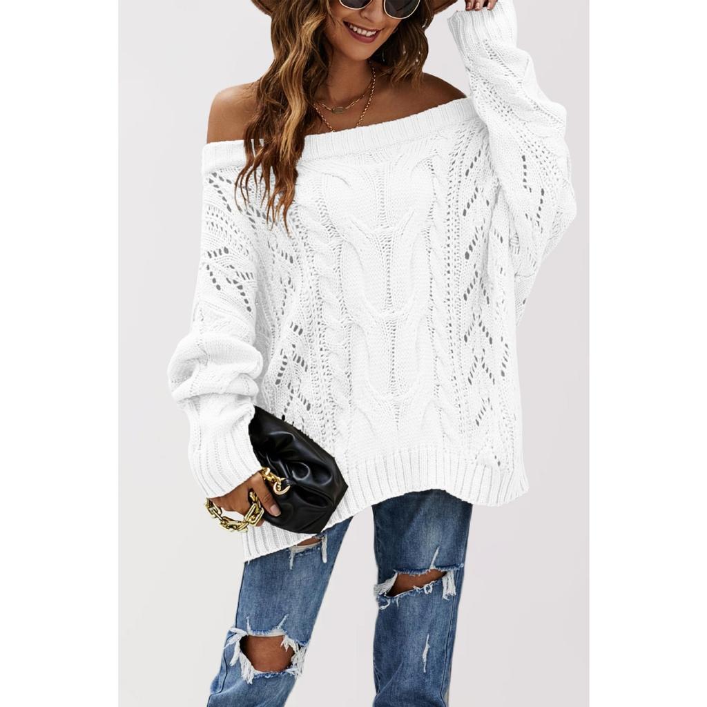 GMXIA Autumn and Winter Off-the-shoulder Large Loose Knitted Sweater, One-neck Solid Color Pullover Sweater for Women