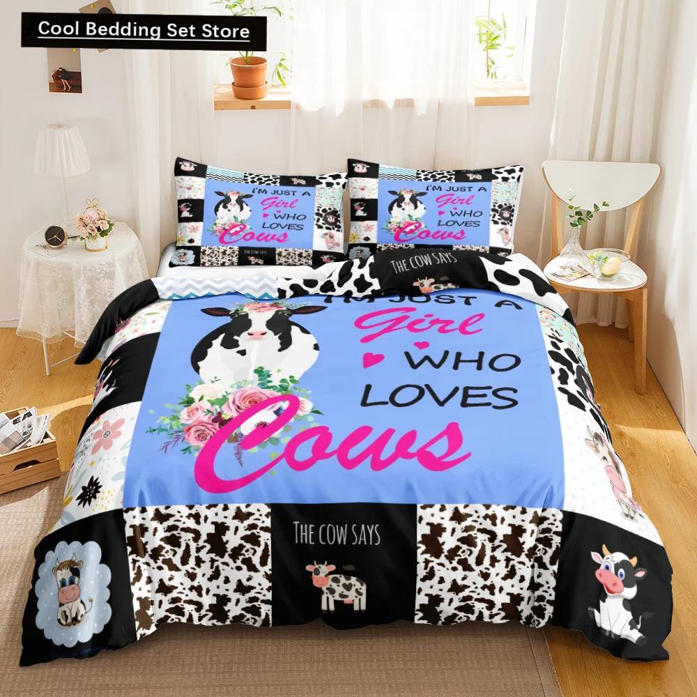 Cow Print Duvet Cover Animal Cow Doodle Cartoon Drawing Farming Husbandry Sunflower Polyester Bedding Set Twin Queen King Size