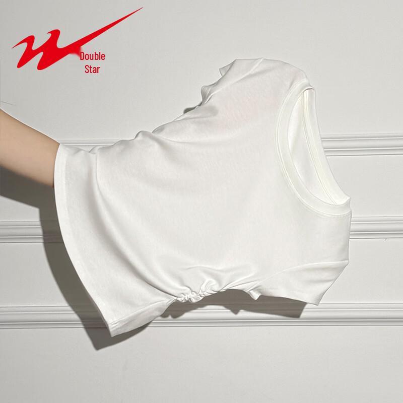 Shuangxing Women's Pleated Round Neck T-Shirt