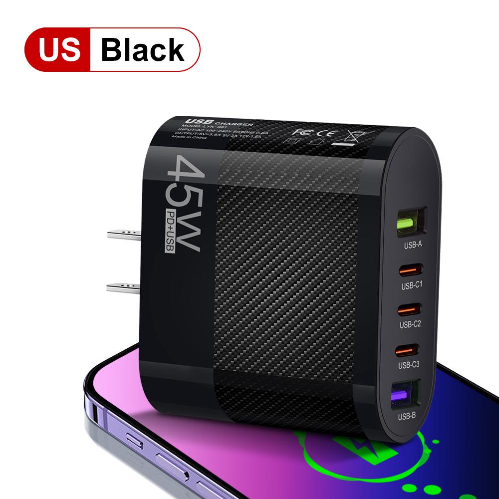 Mark 45W Multi-Port Charger: 2 USB + 3 Type-C, EU/US/UK Plug for Mobile Phones