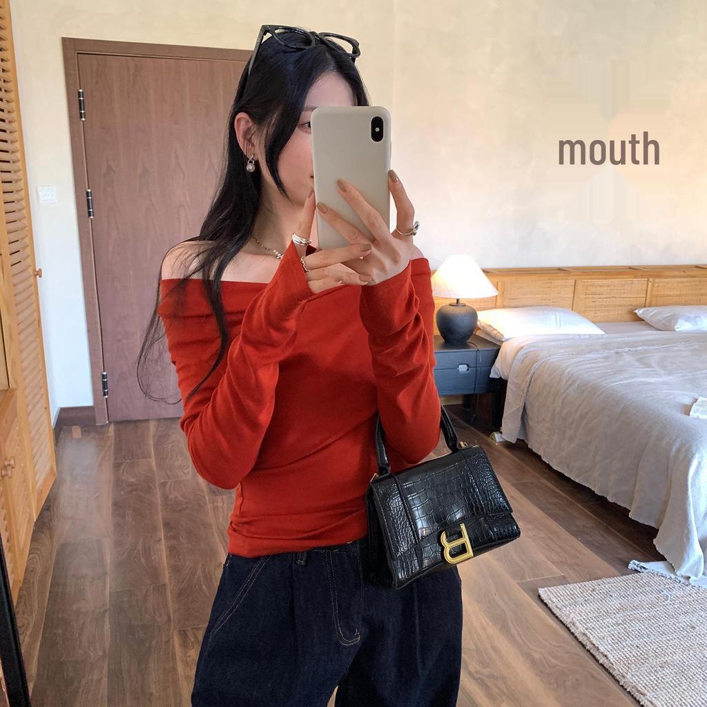 Korean Pure Desire Women's One-Shoulder Slimming Long-Sleeve Top - Autumn/Winter Fashion