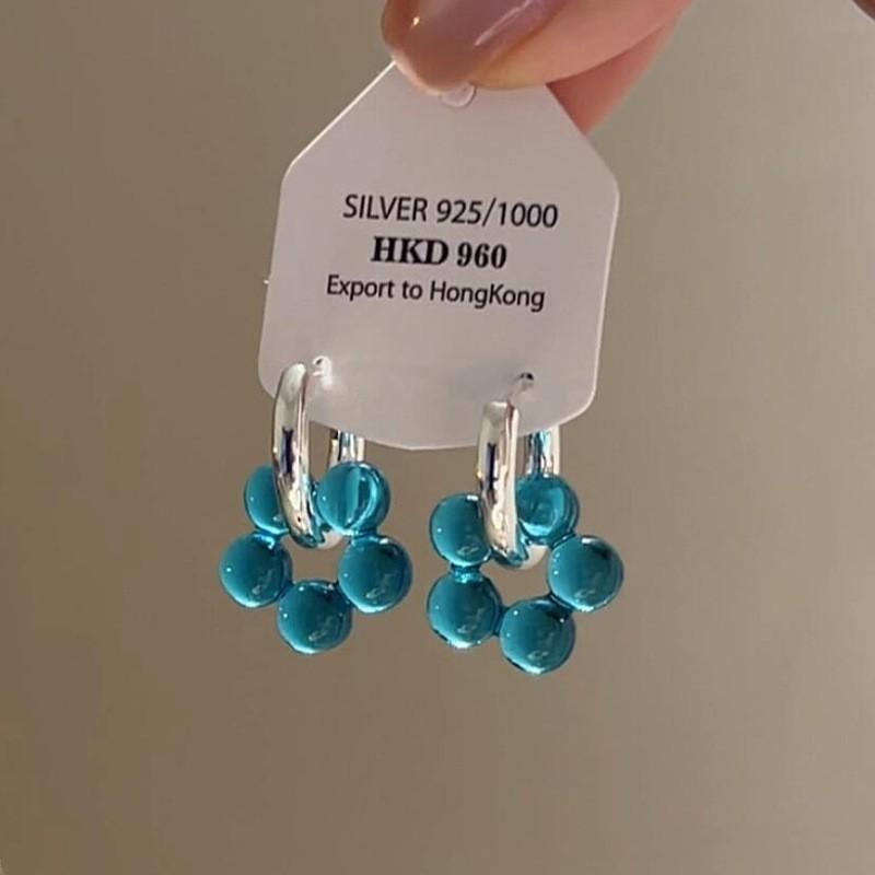 

Blue Crystal Flower Ear Buckle Female Korean Light Luxury Niche High-end Sense Beautiful Temperament Versatile Value Earrings Earrings