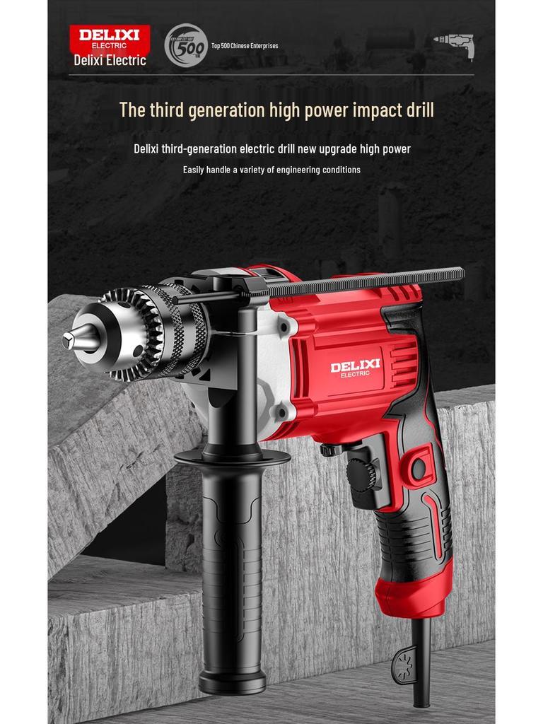 Delixi Multifunctional 220V Hammer & Pistol Electric Drill: Compact, Powerful Handheld Tool for Home Use.