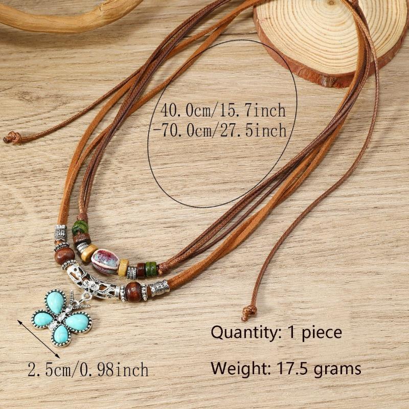 New 1-piece set of personalized fashion wax thread beaded wooden beads butterfly necklace new H