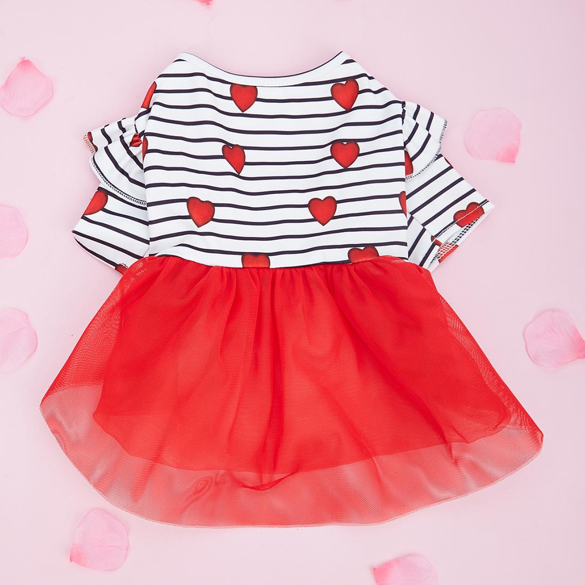 

Stripe and Red Hearts Valentine s Day Dog Tulle Dress, Flutter Sleeve Dog Clothes for Small Dogs Girl, Cat Apparel XS（old） червоний