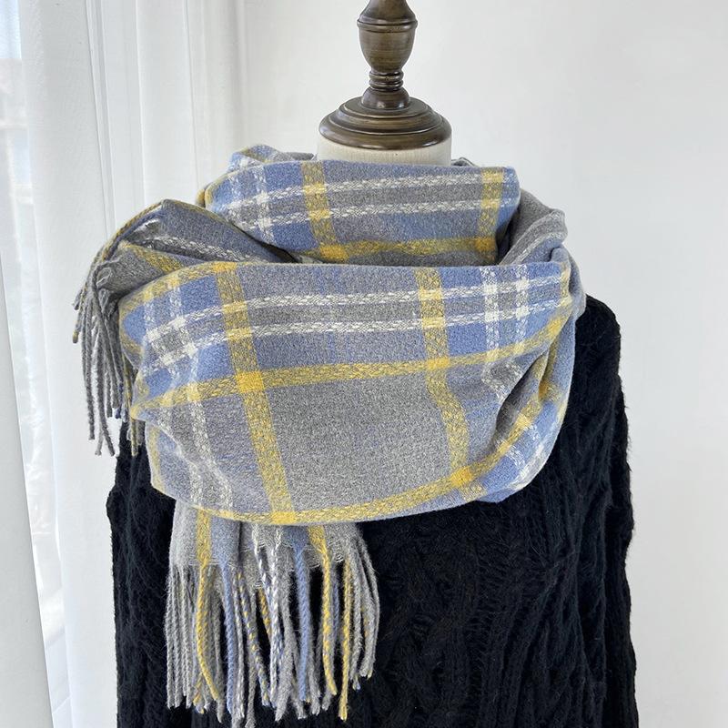 Retro Style Plaid Scarf Women's Winter Fashion Thickened Warm Scarf Student Scarf Shawl