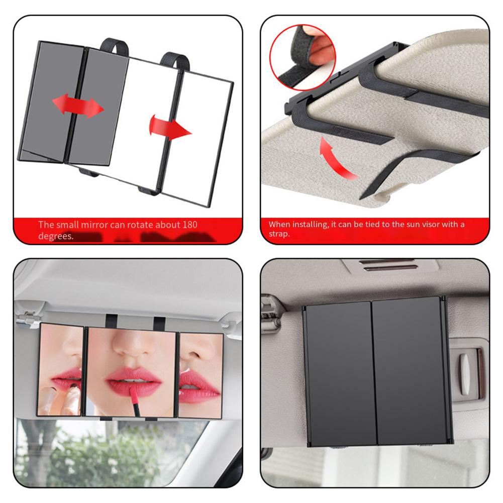 1pc 3-Way 360-Degree Folding Mirror For Haircuts Shaving Car Makeup Mirror Replacement For-Universal Sunshade Mirror Parts