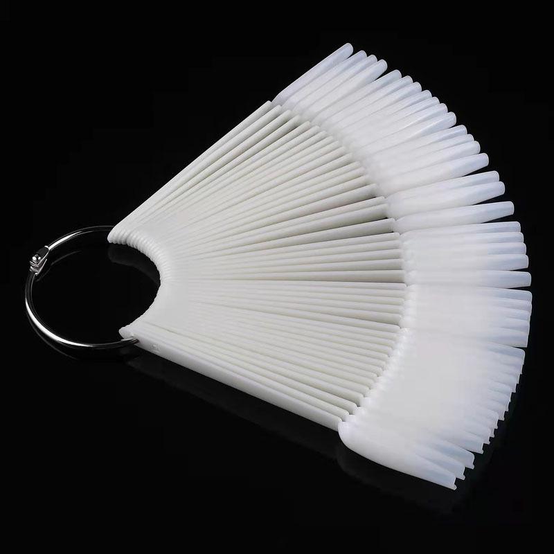 Nail Art 50-Piece Fan-Shaped Color Chart Display Board for Polish Swatches In Transparent & Natural Shades