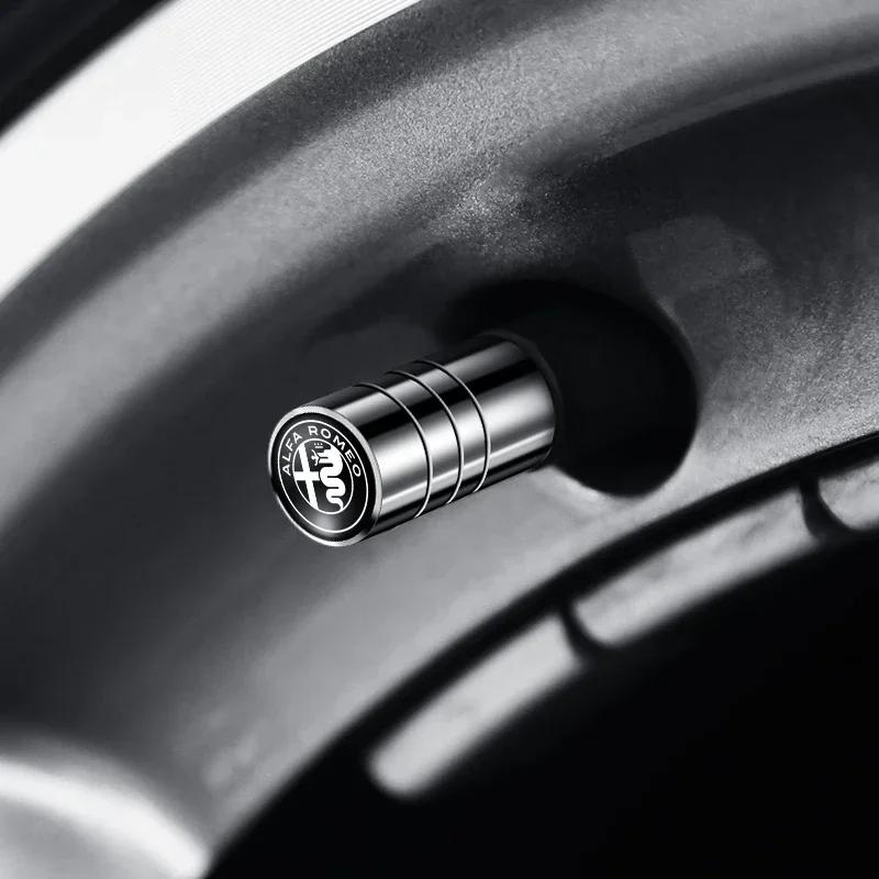 4Pcs Car Logo New Round Valve Metal Auto Parts For Alfa Romeo 159 147 156 166 Giulietta Giulia Mito Stelvio Brera Spider