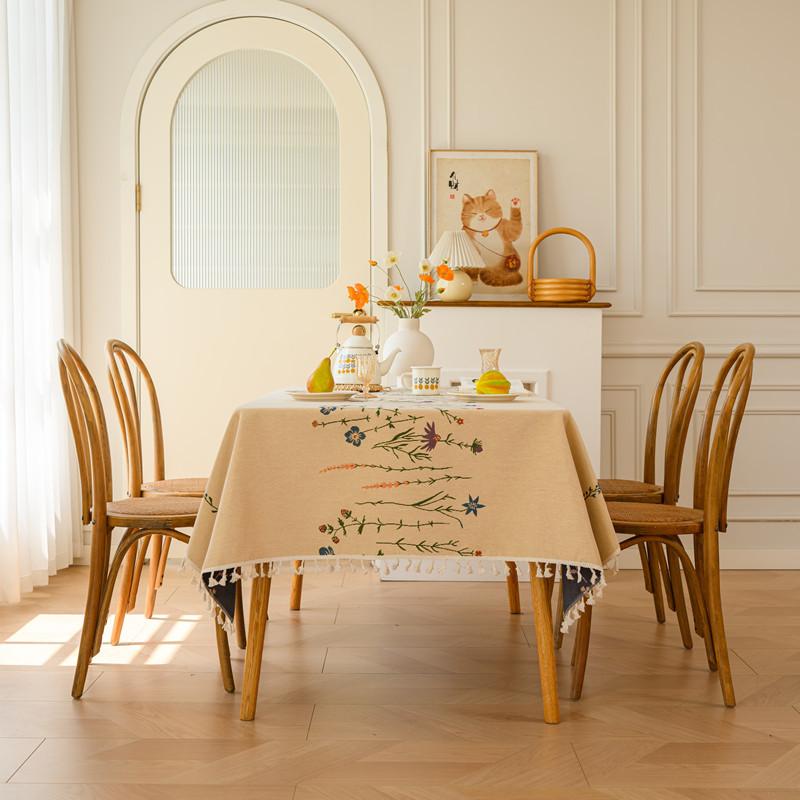 Pastoral Woven Jacquard Flower Fringed Tablecloth Rectangular Coffee Table Tablecloth Dining Table Cloth