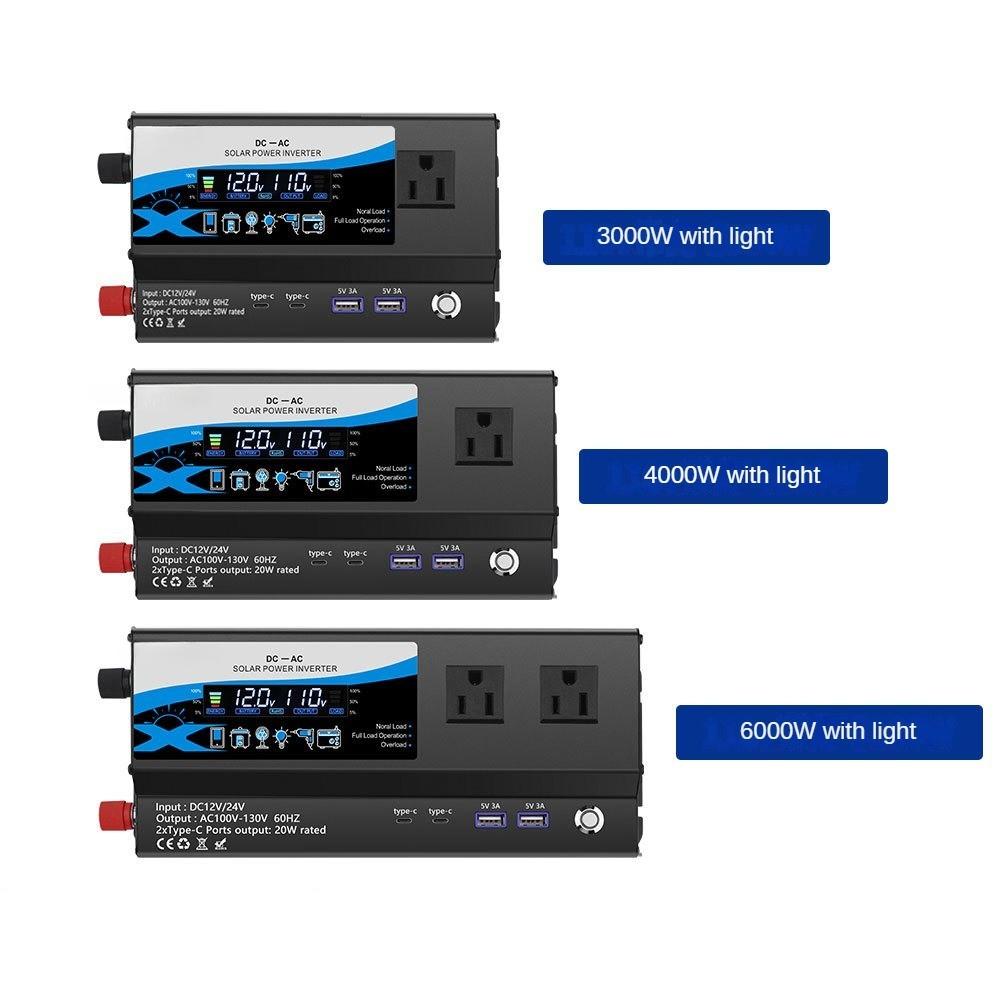 3000W/4000W/6000W High Power Portable Car Inverter Voltage Converter Intelligent Display Power Inverter
