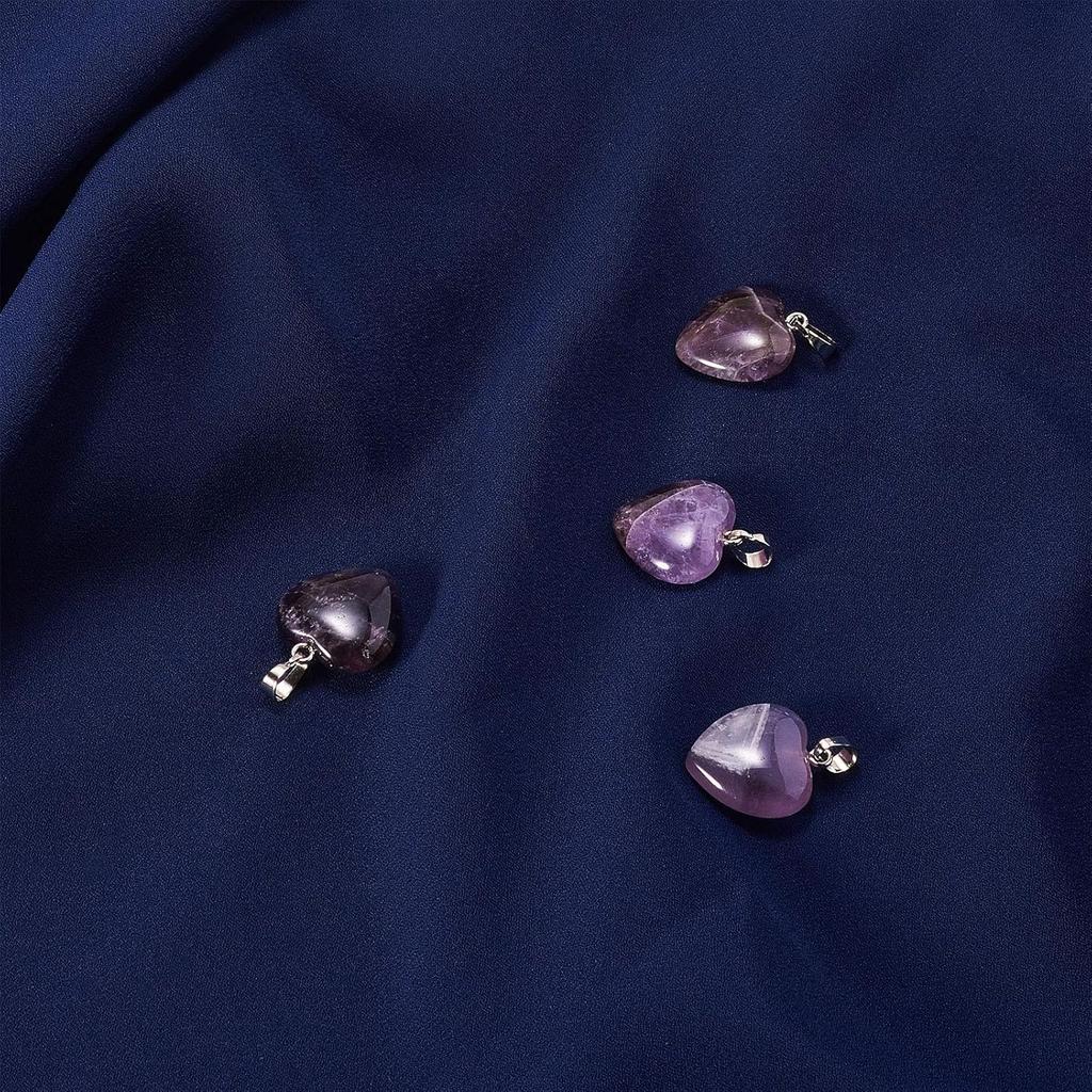 LiQunSweet 10 Pcs Genuine Amethyst Semi-Precious Gemstone Quartz Stone Heart Shape Pendants Bulk for Women Jewelry Necklace Making Findings