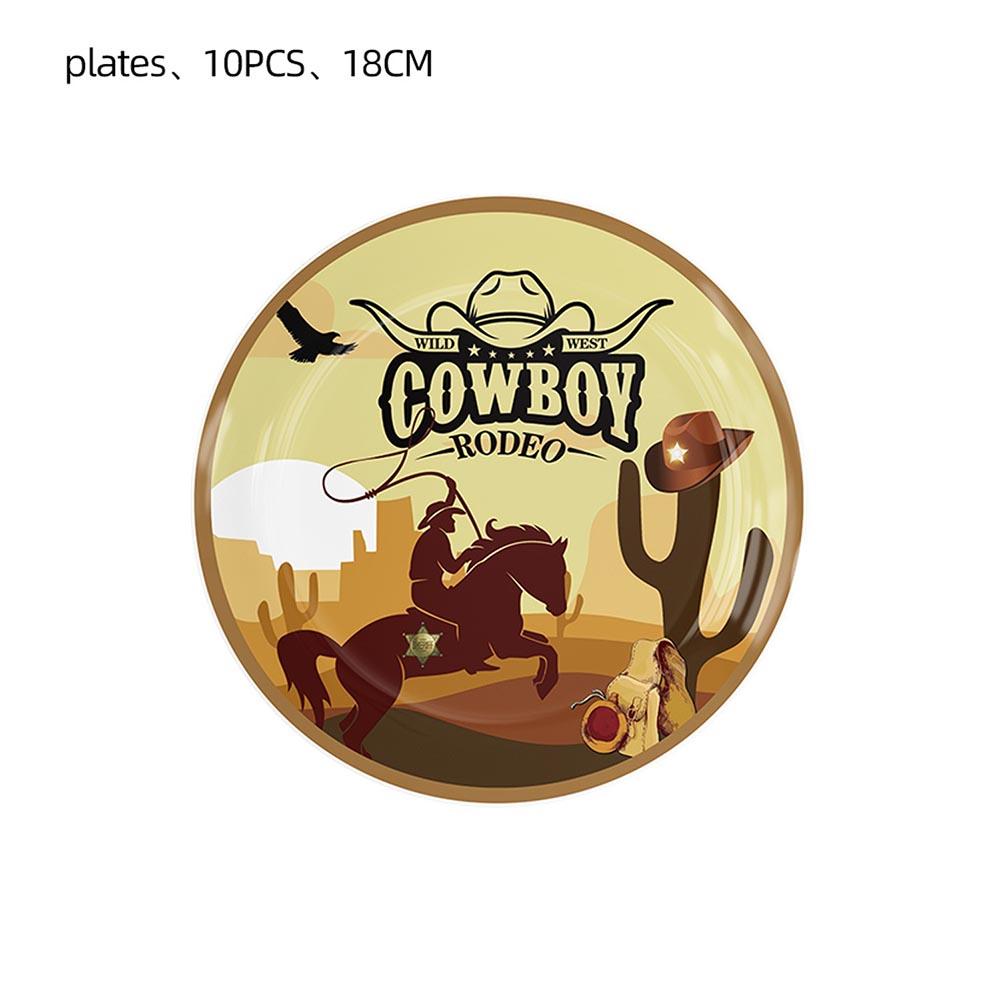 51pcs Western Cowboy Party Decorations Including Plates Cups Napkins Tablecloth