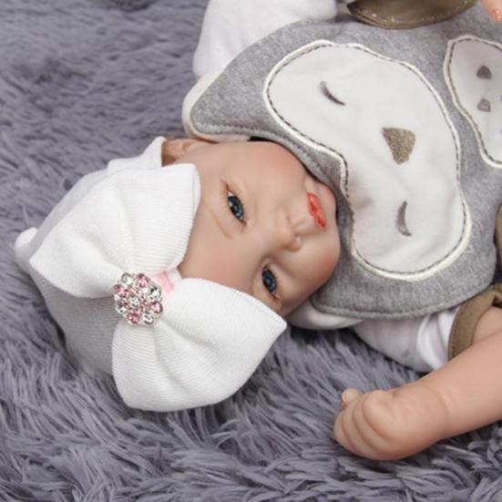 Baby Beanie Bowknot Rhinestone Cotton Soft Skin-friendly Knitted Hat for Party