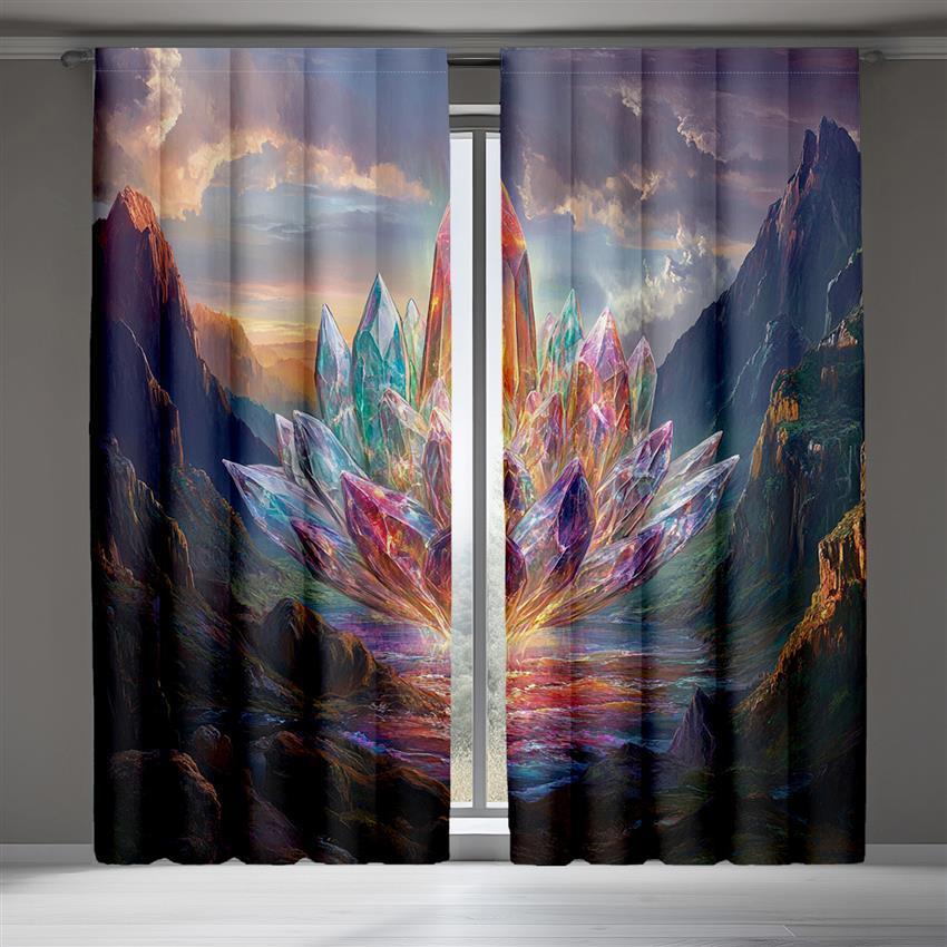 Set Of 2 Printed Curtains Featuring Crystal Dream Awakening Design Suitable Living Rooms Bedrooms Offices Curtain For Area Made Polyester