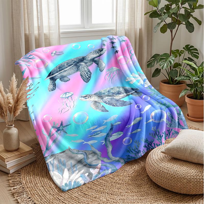 Ocean Mandalas Design Theme Blanket Lightweight Warm Flannel Blanket Decorative Throw Blanket for Home Decoration